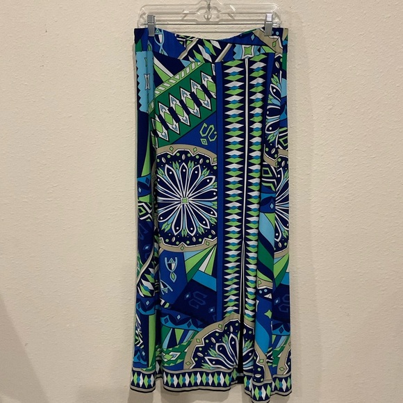 Chico's Abstract Maxi Skirt Boho Stretch Pull On Side Split Size 8 (Chic… - Picture 1 of 9